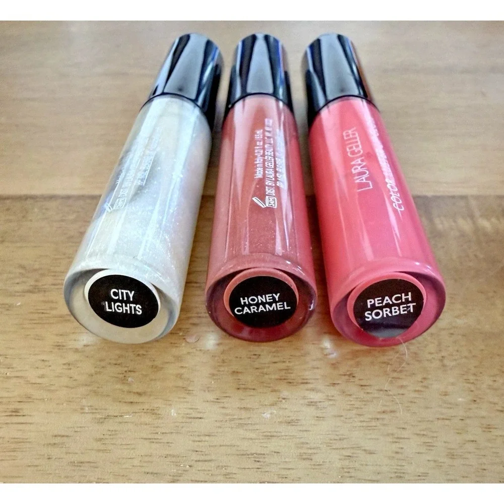 3 pc  LAURA GELLER COLOR LUSTER LIP GLOSS Peach Sorbet Honey Caramel City Lights
